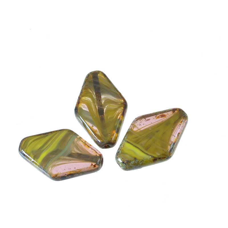 Glass Beads Flat Diamond - 13x20mm - Gaspeite Cranberry Mix Picasso (10)