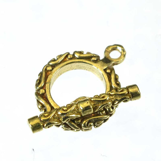 Toggle Clasp -  Ornated Carved - Bright Brass