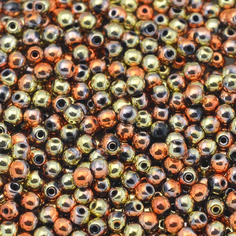 Glass Beads Round - 3mm - Jet California Gold Rush (100)