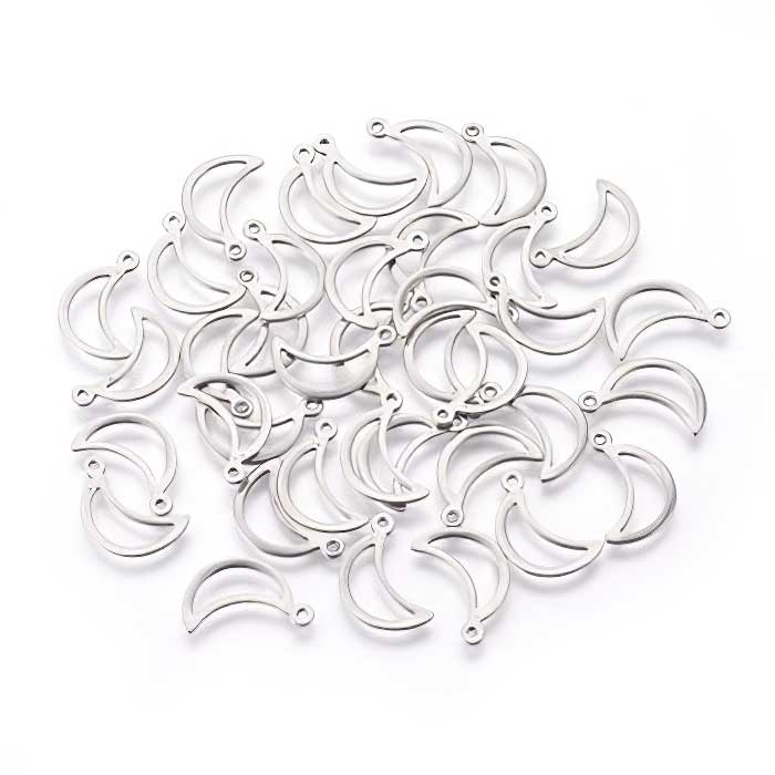 Charm Open Crescent Moon Stainless 10