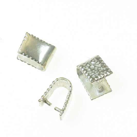 Pinch Bail Hammered Rectangle - Sterling Silver (2)