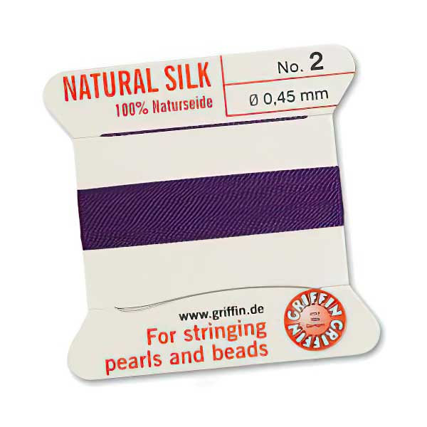 Silk Thread - Size 2 / 0.45mm Griffin Silk Beading Cord / Needle - Amethyst (2 m