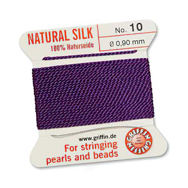 Silk Thread - Size 10 / 0.9mm Griffin Silk Beading Cord / Needle - Amethyst (2 m