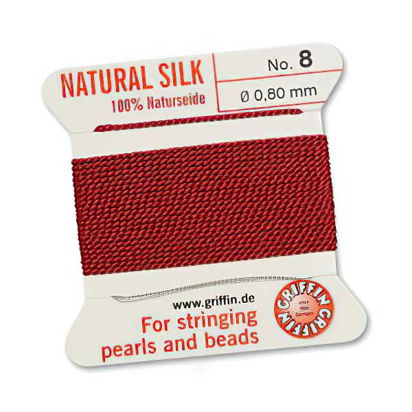 Silk Thread - Size 8 / 0.8mm Griffin Silk Beading Cord / Needle - Garnet (2 m)