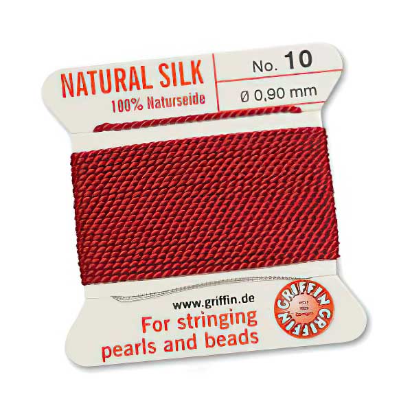 Silk Thread - Size 10 / 0.9mm Griffin Silk Beading Cord / Needle - Garnet (2 m)