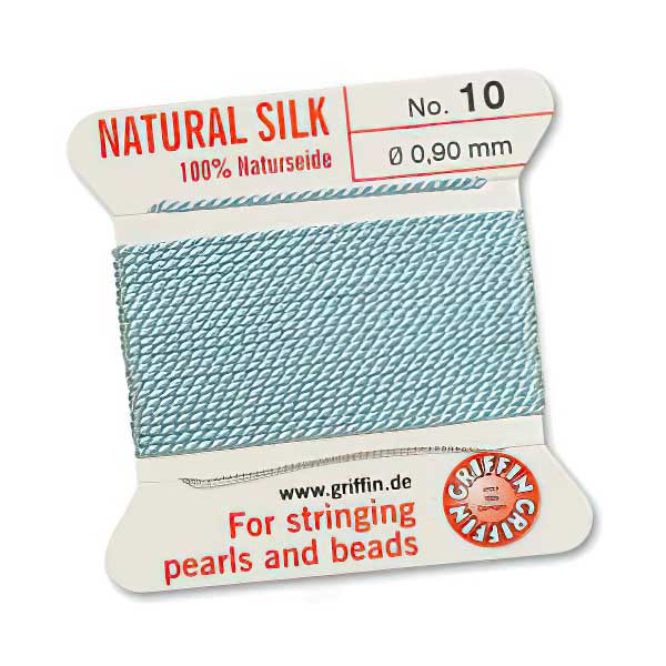 Silk Thread - Size 10 / 0.9mm Griffin Silk Beading Cord / Needle - Turquoise (2