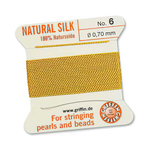 Silk Thread - Size 6 / 0.7mm Griffin Silk Beading Cord / Needle - Yellow (2 m)