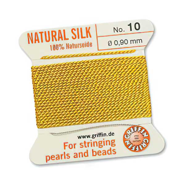 Silk Thread - Size 10 / 0.9mm Griffin Silk Beading Cord / Needle - Yellow (2 m)