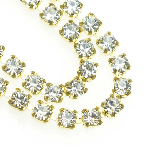 Rhinestone CupChain - 2.3mm (ss8) Prong Set Rhinestone Chain - Crystal - Gold Pl