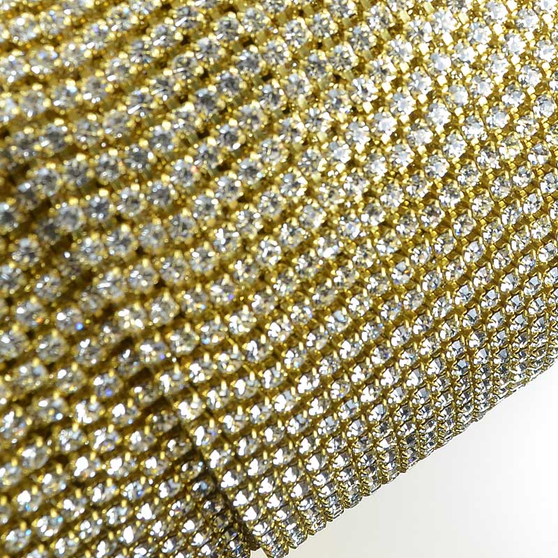 Rhinestone CupChain - 2.3mm (ss8) Prong Set Rhinestone Chain - Crystal - Gold Pl