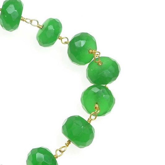 Gemstone Chain - Faceted Rondelle on Wire Link - Green Onyx - Goldplated (foot)