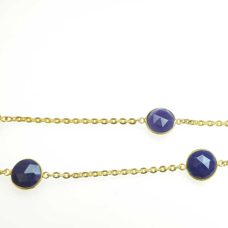 Gemstone Chain - Mounted Faceted Circles - Lapis - Goldplated (foot)