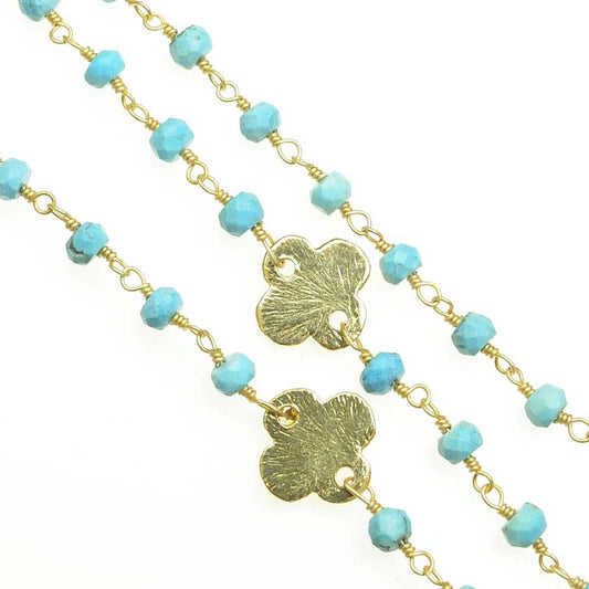 Gemstone Chain - Faceted Rondelles with Shape - Turquoise - Goldplated (foot)