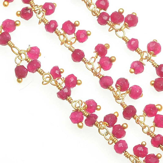 Gemstone Charm Chain - Faceted Rondelles - Pink Chalcedony - Goldplated (foot)