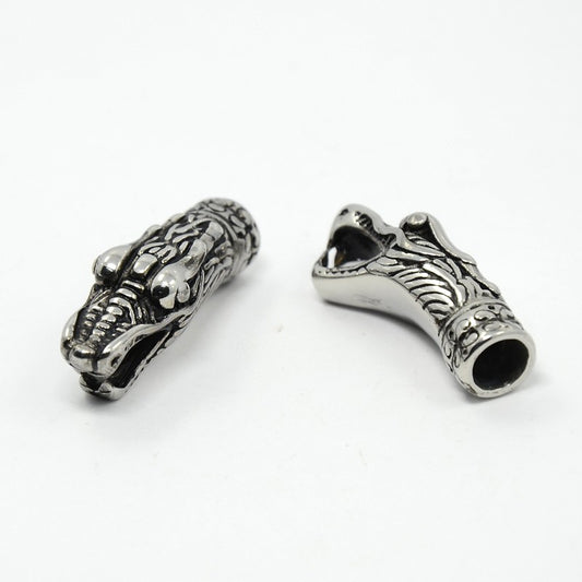 End Cap Asian Serpent Dragon Head - ID 5.5mm - Stainless Steel (Pair)