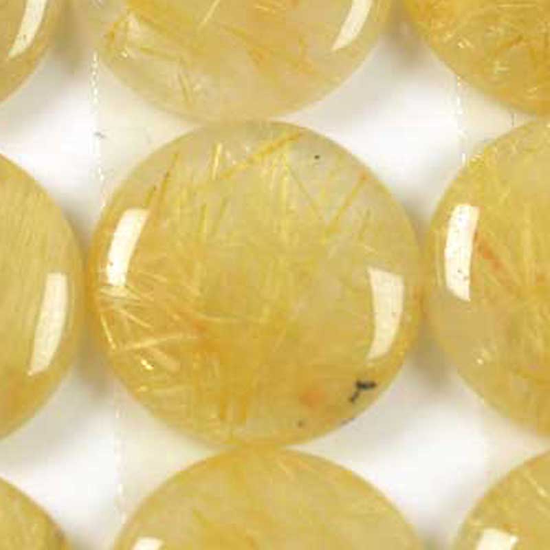 Stone - 10mm Round Cabochon - Gold Rutilated Quartz