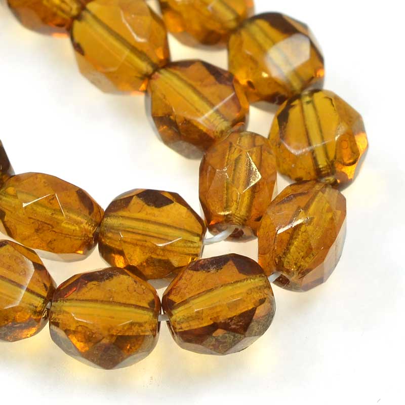 Czech Glass - 8mm TwoWay Fancy Faceted Oval - Topaz Brown Lumi (strand 25)