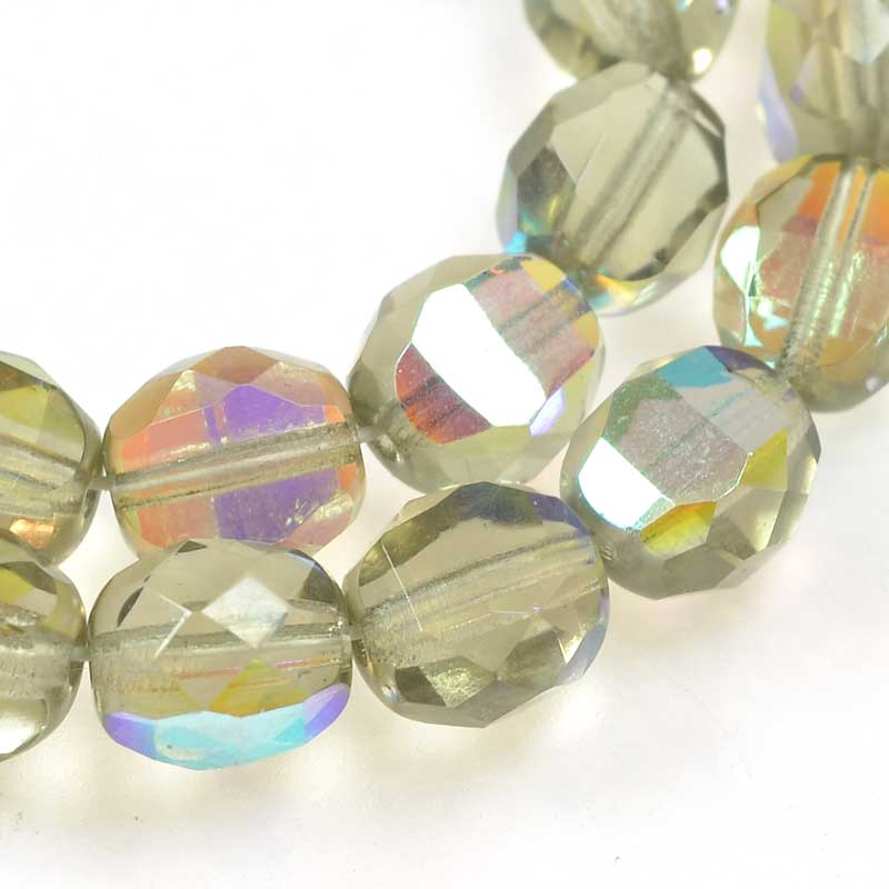 Czech Glass - 8mm TwoWay Fancy Faceted Oval - Black Diamond AB (strand 25)