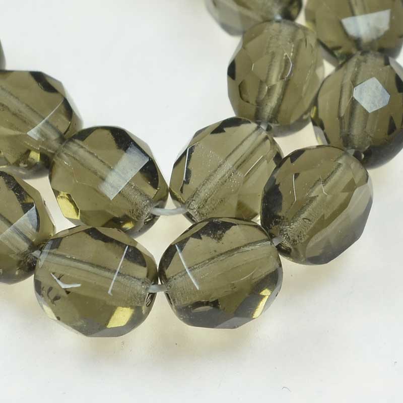 Czech Glass - 8mm TwoWay Fancy Faceted Oval - Black Diamond (strand 25)