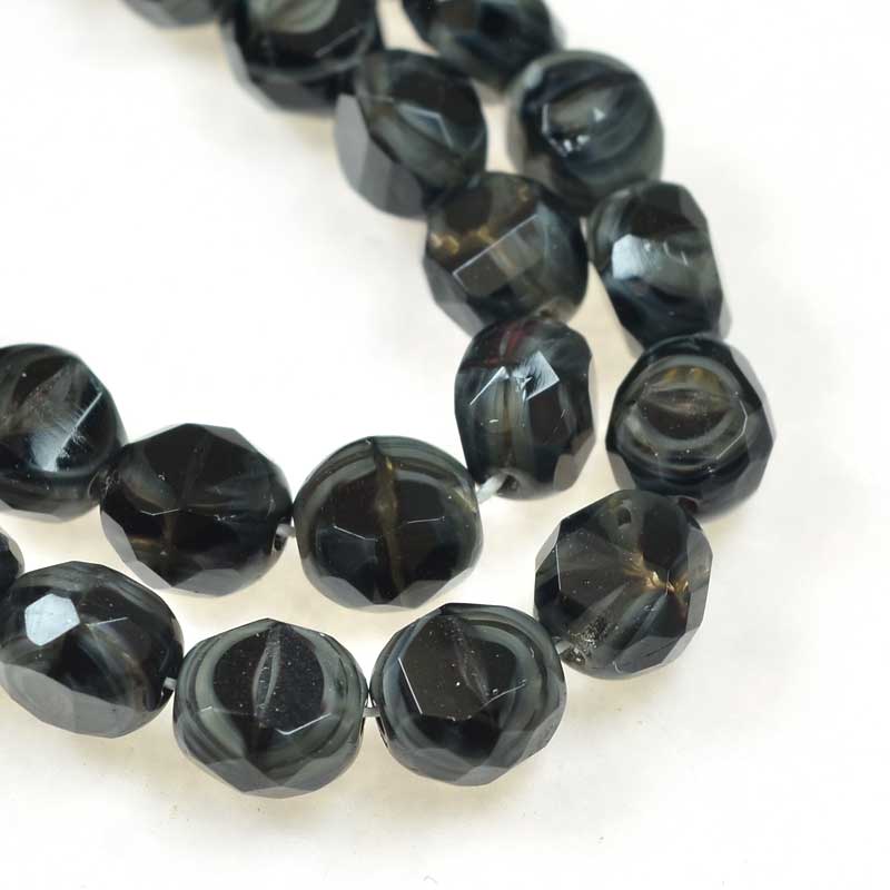 Czech Glass - 8mm TwoWay Fancy Faceted Oval - Grey Givre (strand 25)