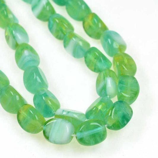 Czech Glass Edged Oval - 9mm - Mint Swirl Agate (strand 25)