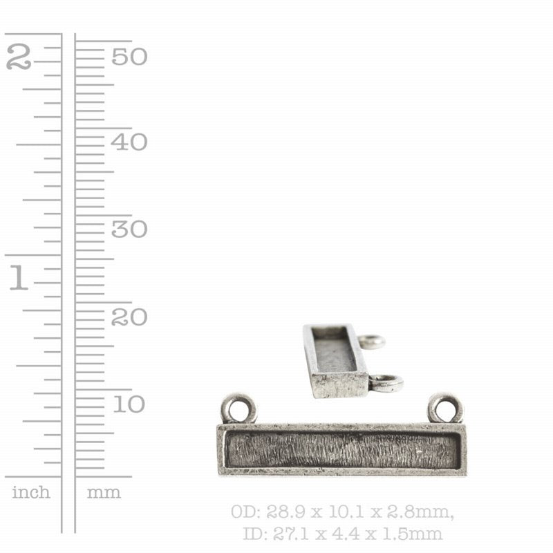 Resin Bezel Tray - 14mm Itsy Horizontal Rectangle  - Sterling Silver Plated