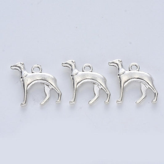 Greyhound Dog Charm Ant Silver Pair