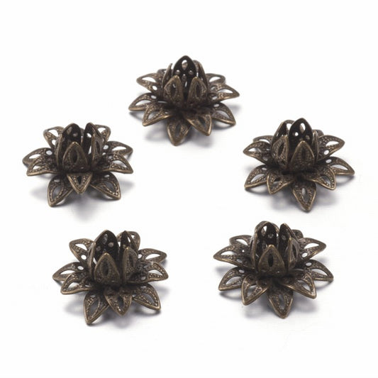 Metal Filigree - 16mm Waterlily - Antique Bronze (2)