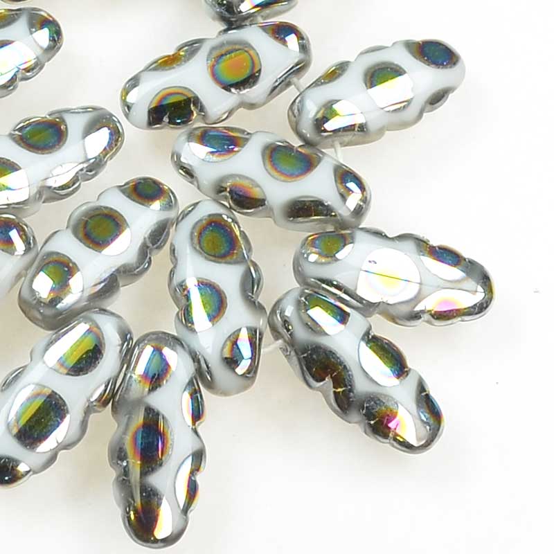 Serrated Dagger Beads - White Metallic Rainbow (strand 25)