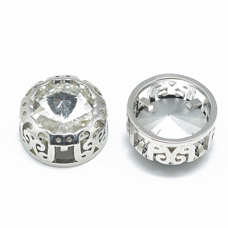 Sew-on Rhinestones - 14.5mm Filigree Mount - Crystal - Silver (2)