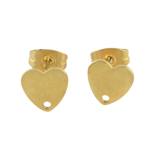Earring - Flat Heart Stud - Gold Plated (over Stainless Steel) (2 pairs)