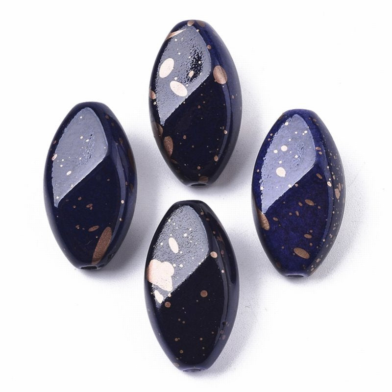 Painted Acrylic Beads - Oval - Prussian Blue (10)