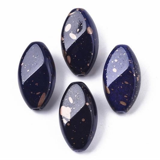 Painted Acrylic Beads - Oval - Prussian Blue (10)