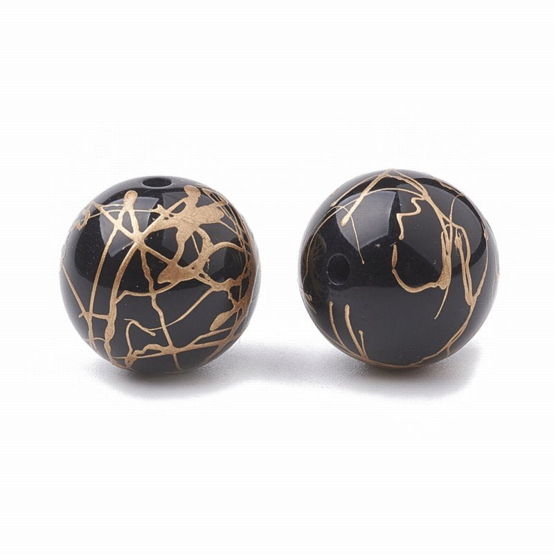 Painted Acrylic Beads - Round - Black (10)