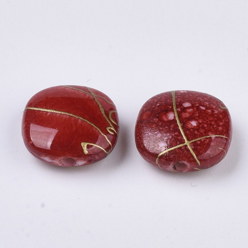Painted Acrylic Beads - 11mm Square - Crimson (25)