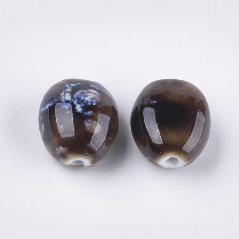 Glazed Porcelain Bead - Flattened Oval - Coconut (10)