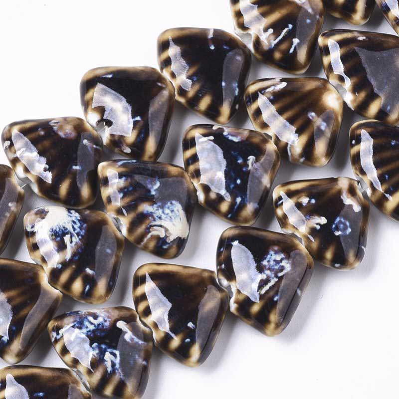 Glazed Porcelain Bead - Fan Shell - Camel (10)