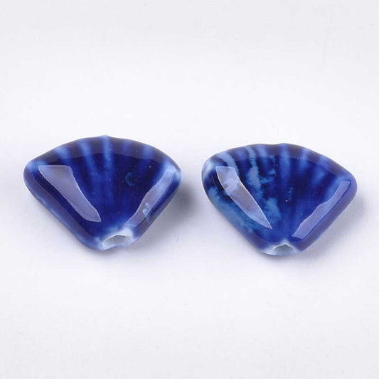 Glazed Porcelain Bead - Fan Shell - Cobalt Blue (10)