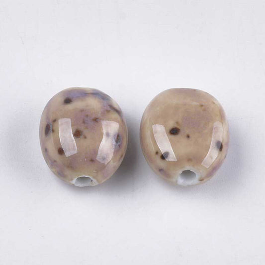 Glazed Porcelain Bead - Flattened Oval - Duck Egg (10)