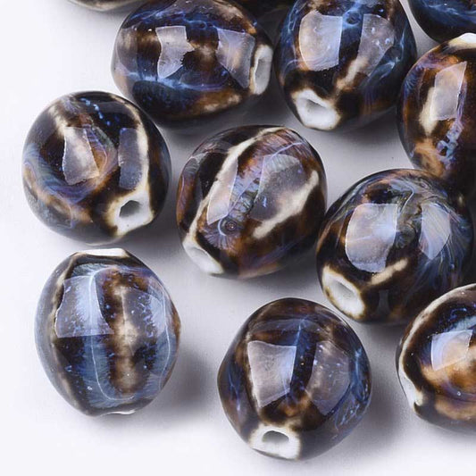 Glazed Porcelain Bead - Pod - Coconut (10)