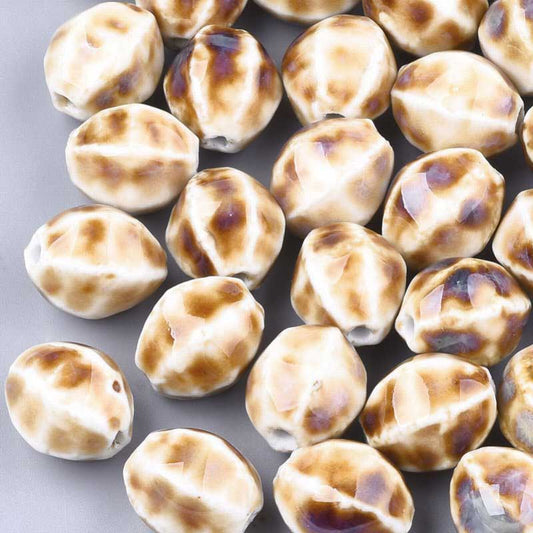 Glazed Porcelain Bead - Pod - Linen (10)