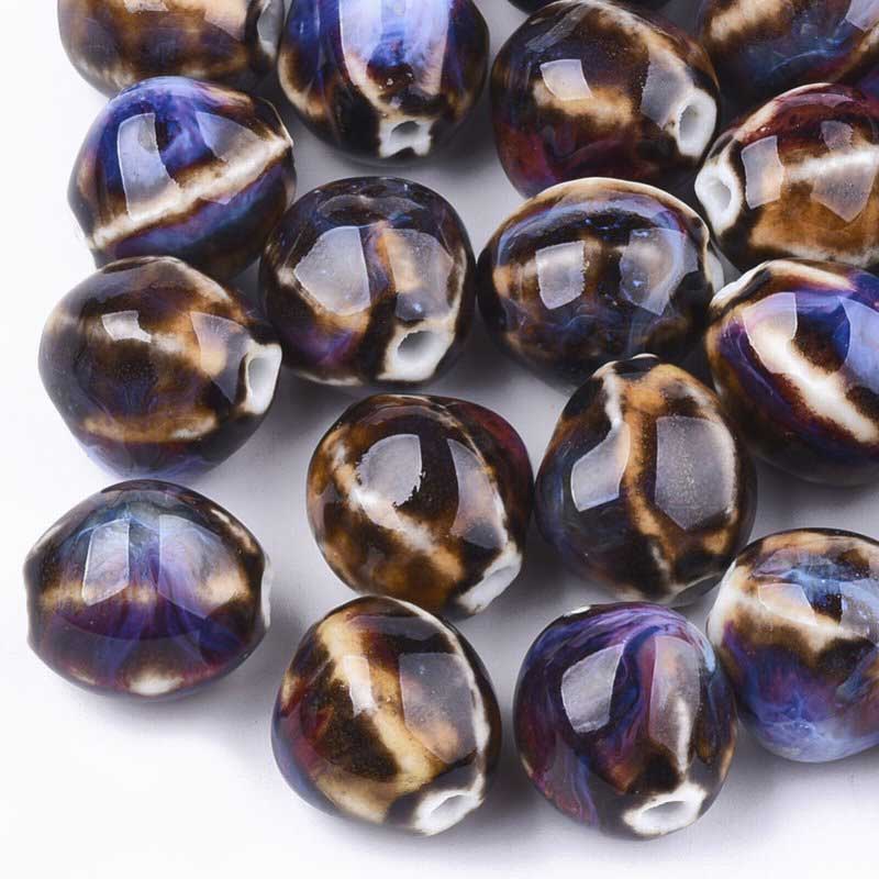 Glazed Porcelain Bead - Pod - Camel (10)