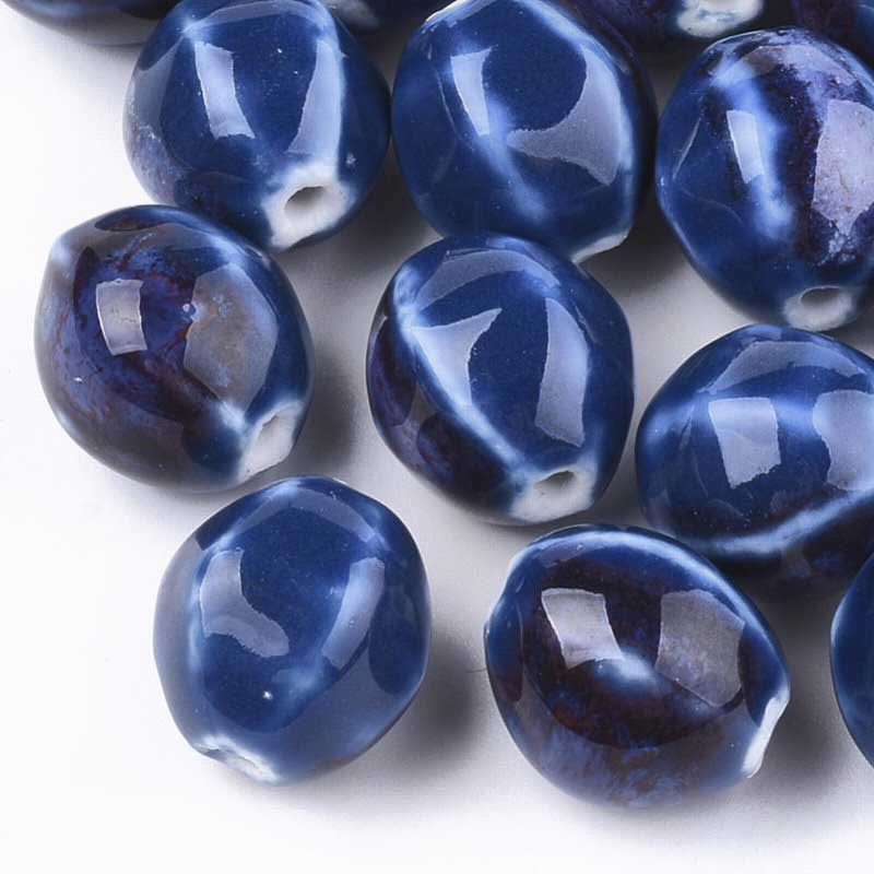 Glazed Porcelain Bead - Pod - Cobalt Blue (10)