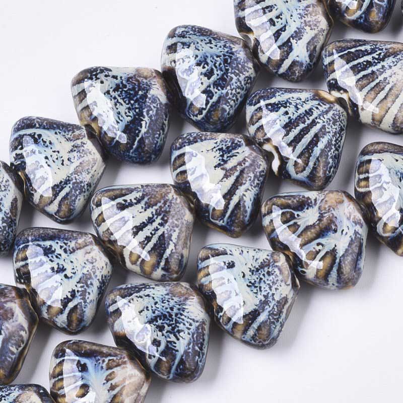 Glazed Porcelain Bead - Fan Shell - Sanskrit (10)
