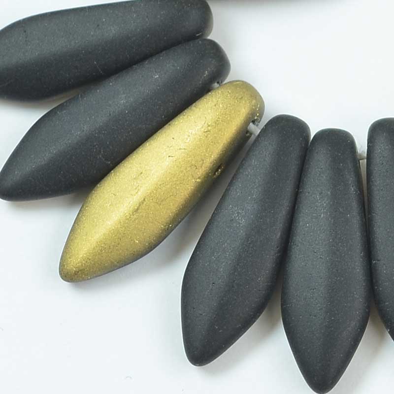 2 Hole Dagger Beads - 16mm - Matt Jet Aurum (25)