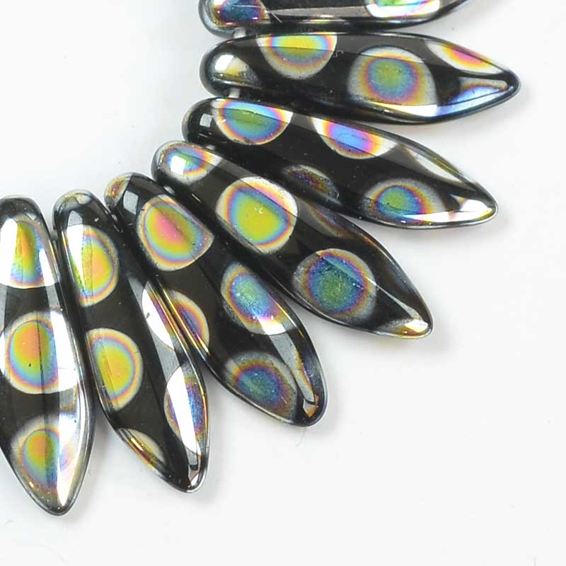 2 Hole Dagger Beads - 16mm - Jet Peacock (25)
