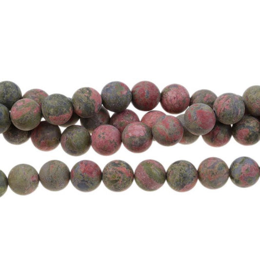 Matte Unakite 10mm Round 16in