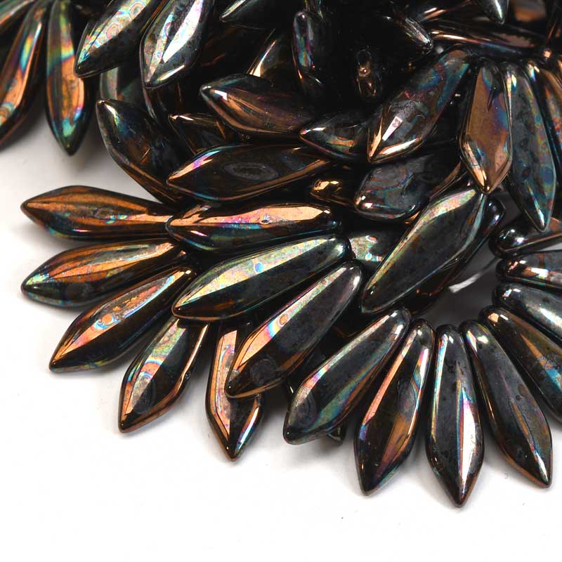 Fringe Beads Dagger Beads - 16mm - Orange Bronze Picasso (25)