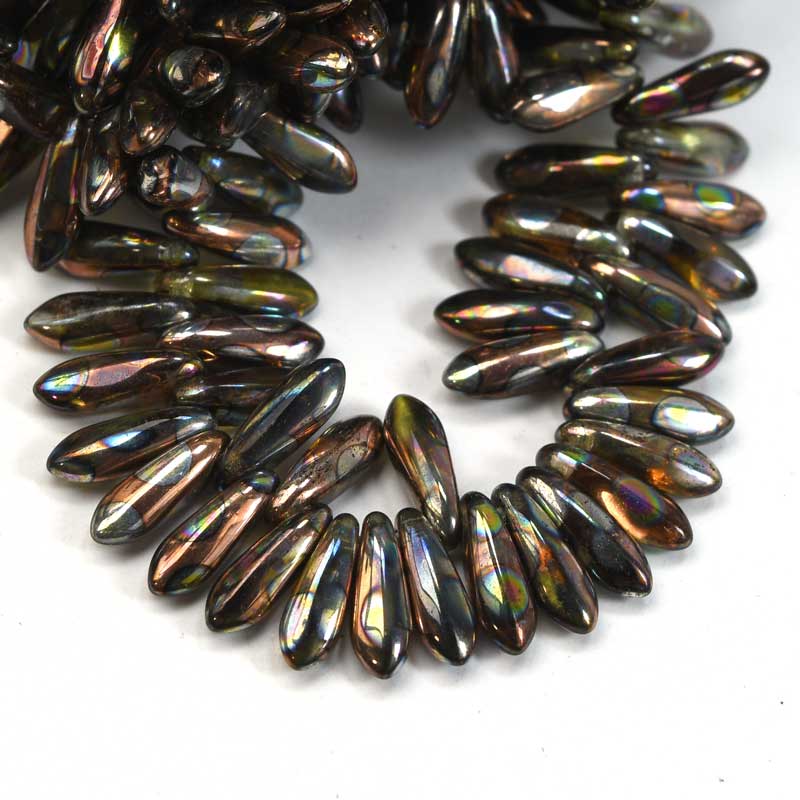 Fringe Beads Dagger Beads - 11mm - Metallic Bronze Peacock (25)
