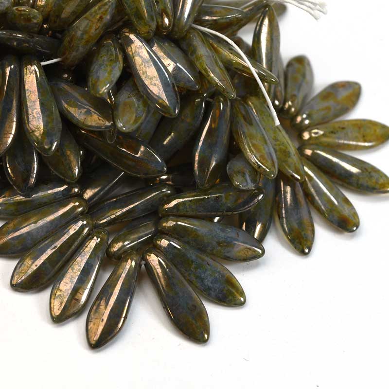 Fringe Beads Dagger Beads - 16mm - Opal Bronze Picasso (25)